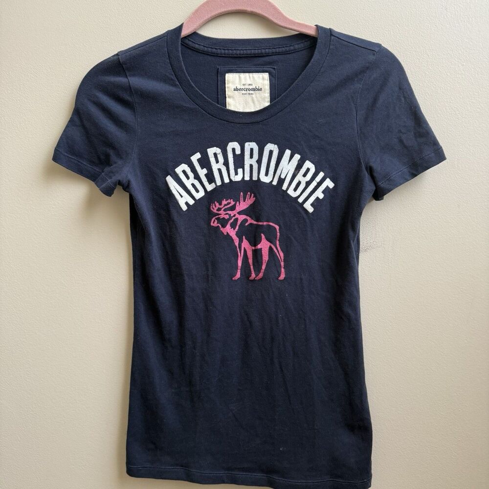 Y2K Abercrombie & Fitch Graphic T Shirt Women's Large Blue Logo Spell Out Preppy